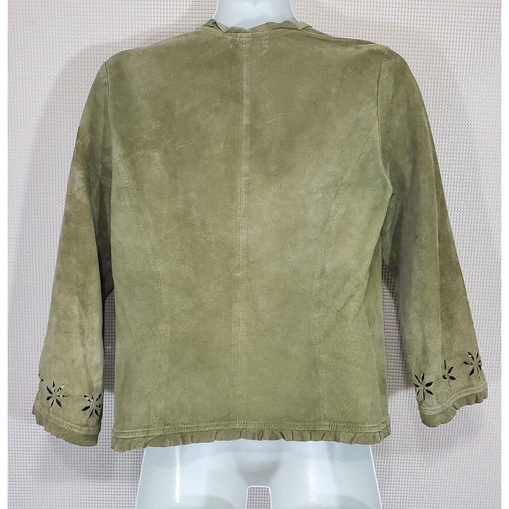 Karen Kane Lifestyle Suede Jacket Small Laser Cut Sage Green Blazer Tie Front - Picture 7 of 15